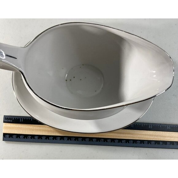 Bavaria Germany Fine China Mid-Century Blue Brown Leaf Gravy Boat Silver Edging - Picture 11 of 12